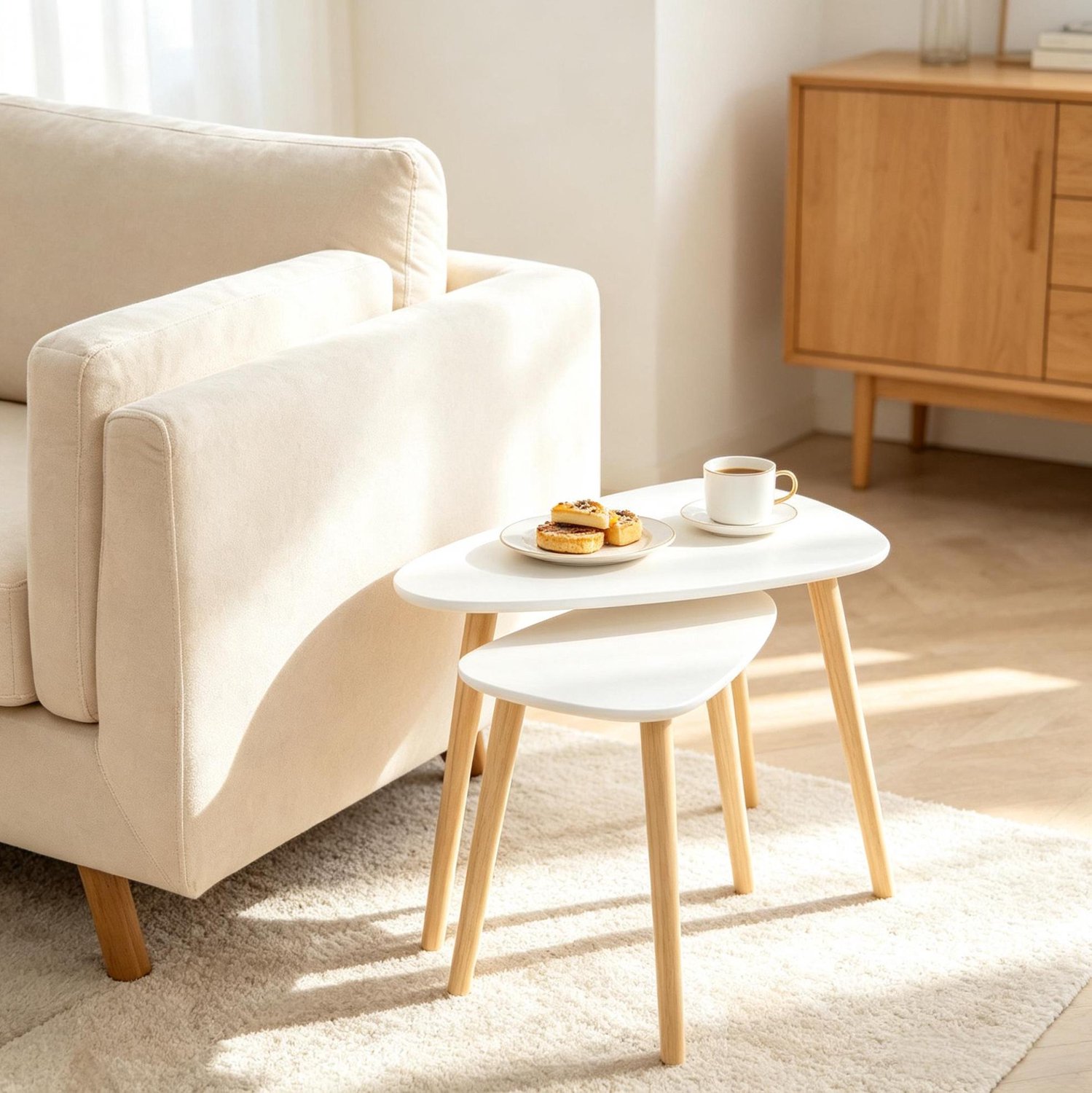 CHICFURN Salontafel - Set van 2 - Nestbaar - Driepoot - Wit naturel