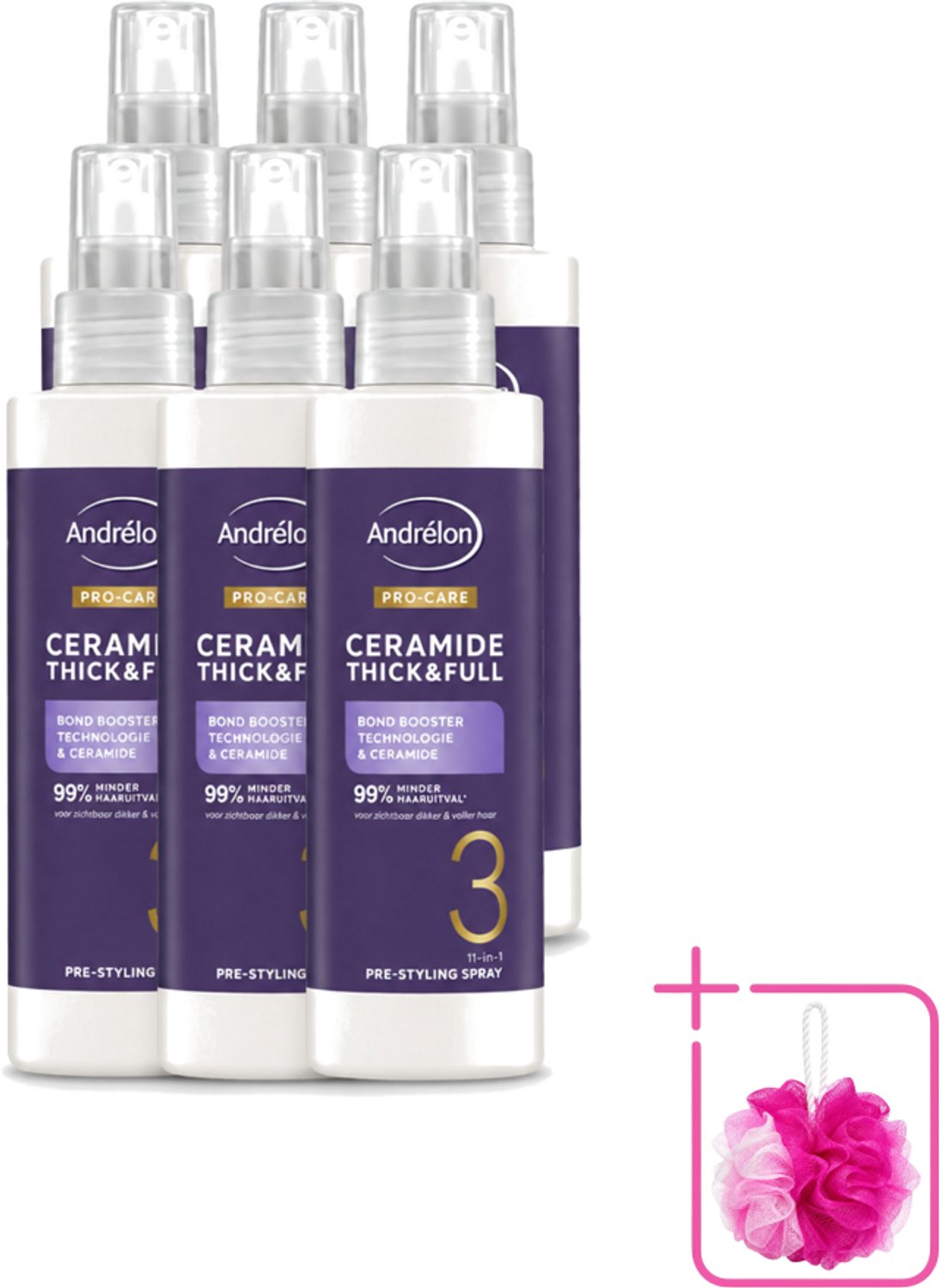 6 x Andrélon – Leave-In Spray – Pro Care Ceramide Thick & Full – 200 ml - Bulkverpakking - Haarkleur - Douchemop - Haartype