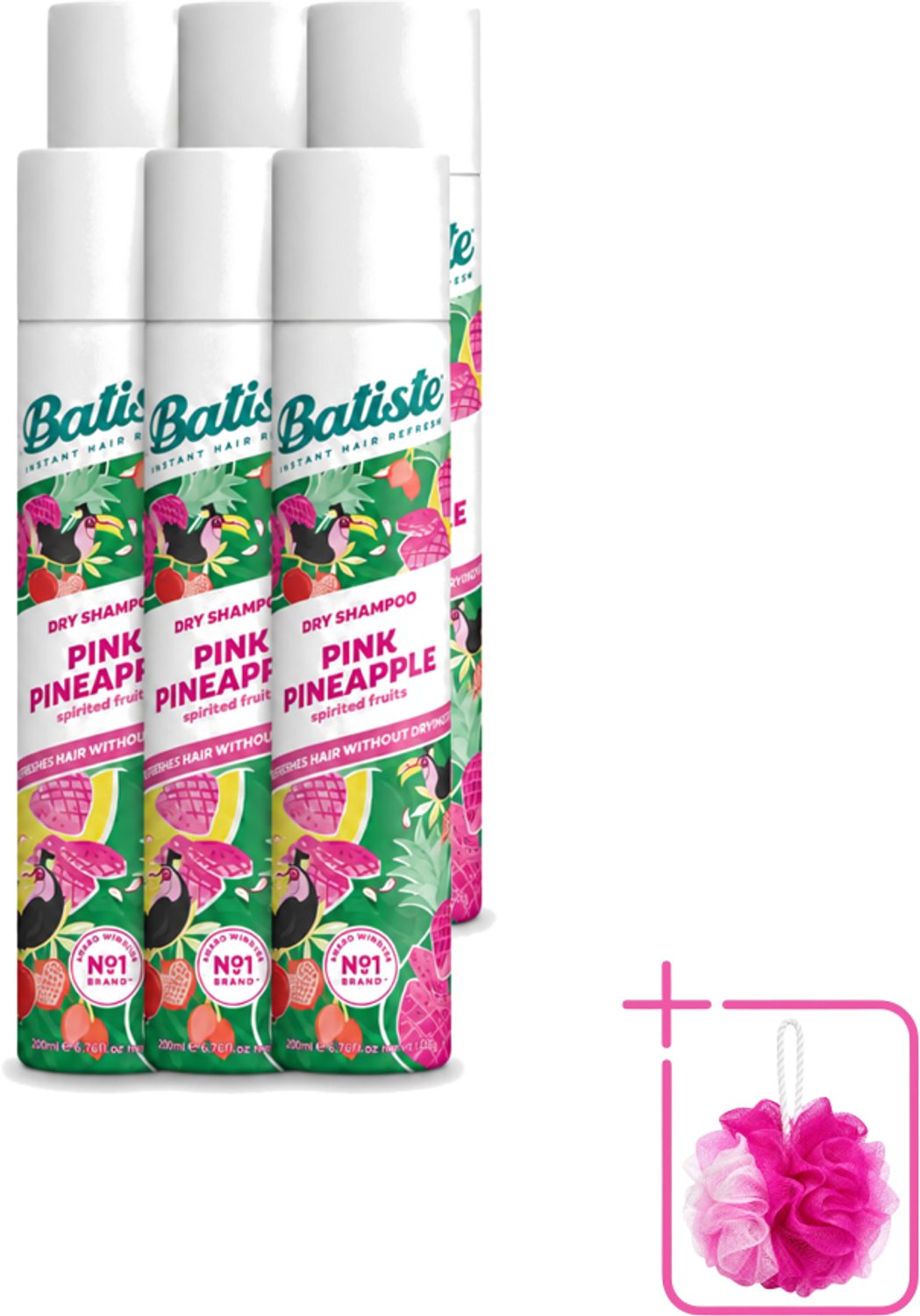 6 x Batiste - Pink Pineapple - Droogshampoo - Friszoete Geur - Verfrist en Geeft Volume - 200ml - Bulkverpakking - Droogshampoo - Douchemop - Fris haar