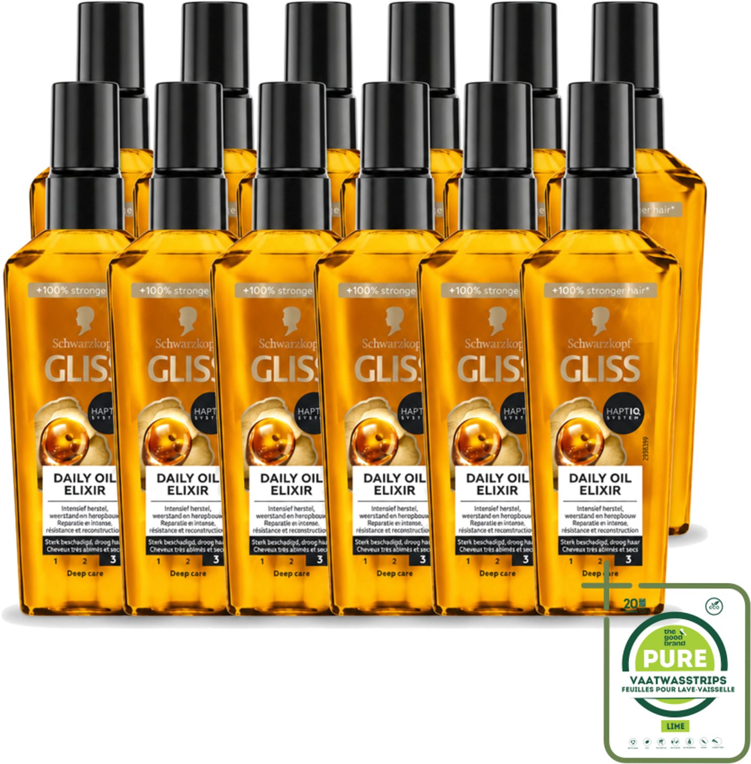 12 x Gliss - Hair Repair - Oil Elixer - Ultiem Haarherstel en Glans - Grootverpakking - Vaatwasstrips - Haarherstel - Haarbescherming - Haarvoeding - Keratine - Haarbreuk