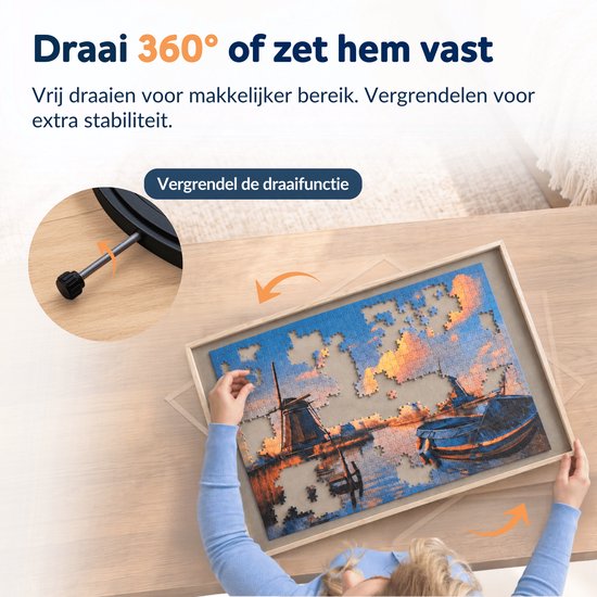 PuzzlePro Puzzeltafel met 4 Lades - 360° Draaibaar + Lock - Verstelbaar Puzzelbord - 1500 stukjes - 90x60cm - Puzzelmap - Puzzelkoffer - Puzzelmat - Puzzelplaat - Puzzelplank — cadeau in Spellen & Speelgoed - foto 3