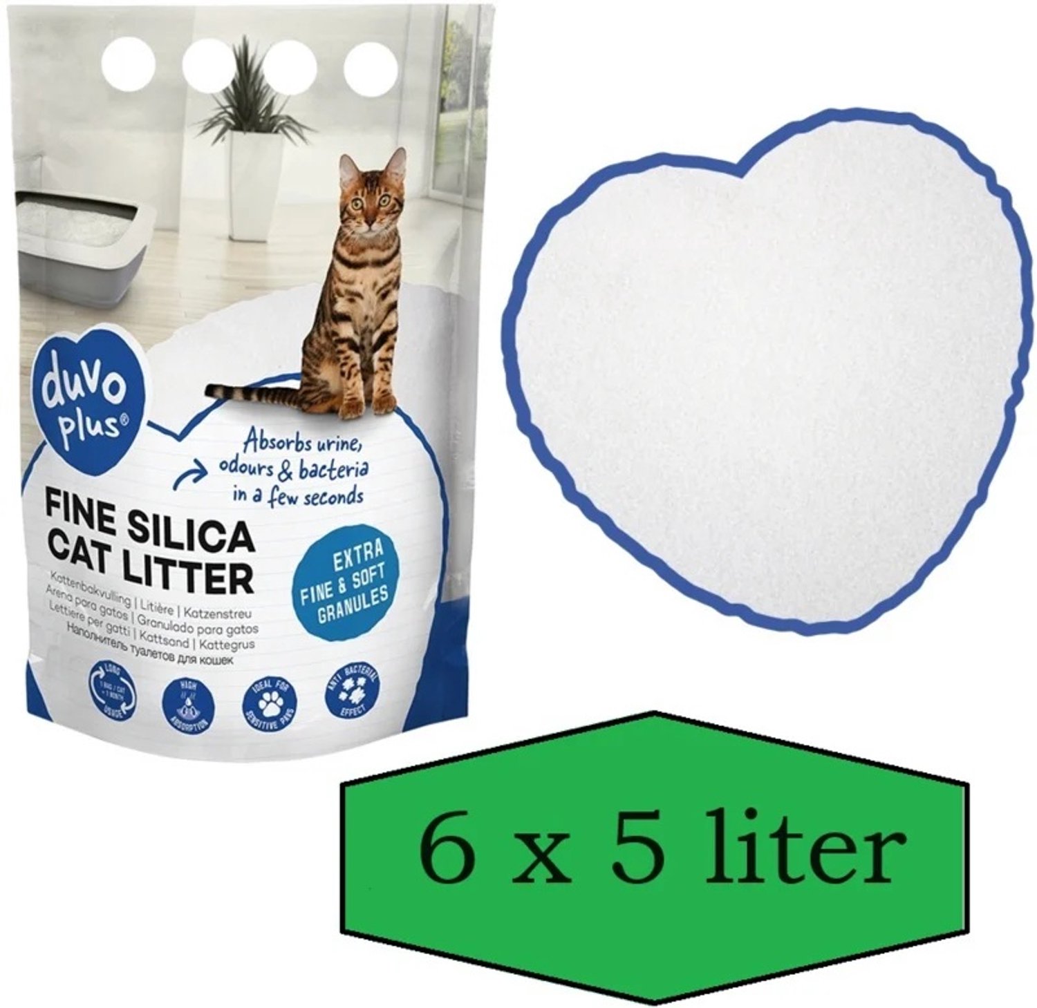 Duvo+ Premium fijne silica Kattenbakvulling - Bulk voordeel - 6x 5L - Incl - Wol muisje