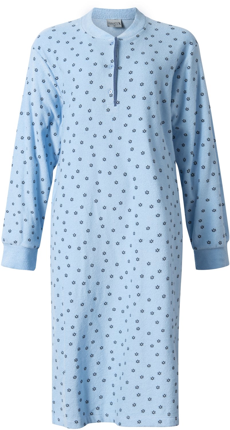 Lunatex warm dames nachthemd 224200 - extra aangeruwd badstof - blauw