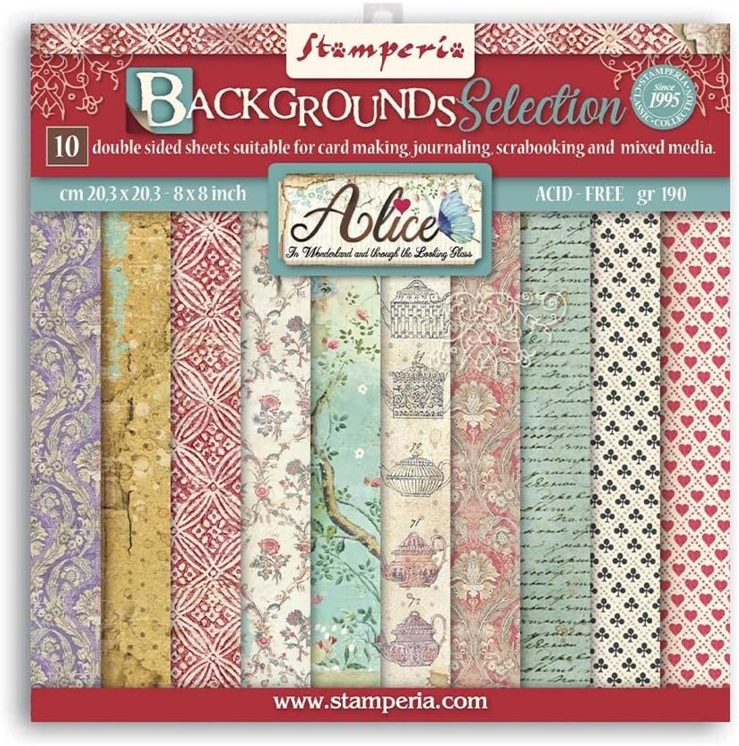 Scrapbooking Papier Set Dubbelzijdig 20x20cm - Alice Thema