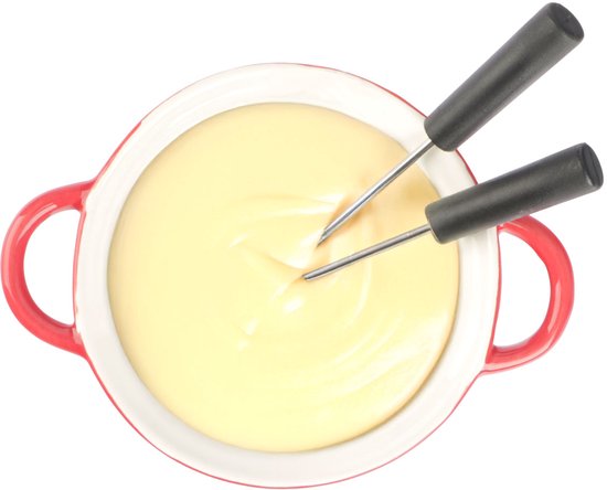 Fondueset Rood - Kaasfondue - Chocoladefondue - Fonduepannen - Fonduepan - Inclusief 2 vorkjes - Ø 14 cm — afbeelding 2