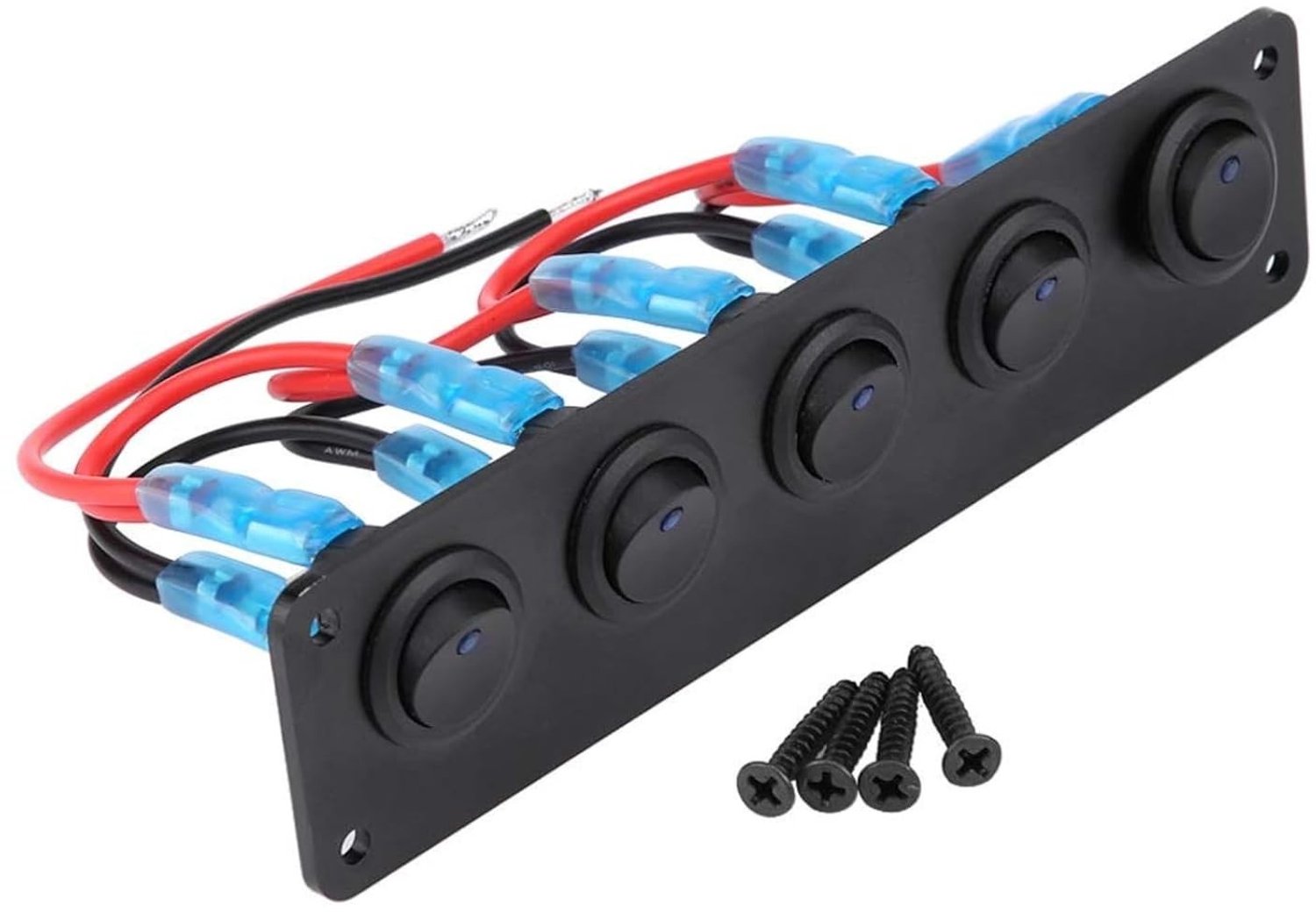 Dashboard Schakelpaneel voor 12-24V - Rond Schakelpaneel met 5 Toggle Switches en Blauwe Verlichting voor Pleziervaartuigen en Auto's
