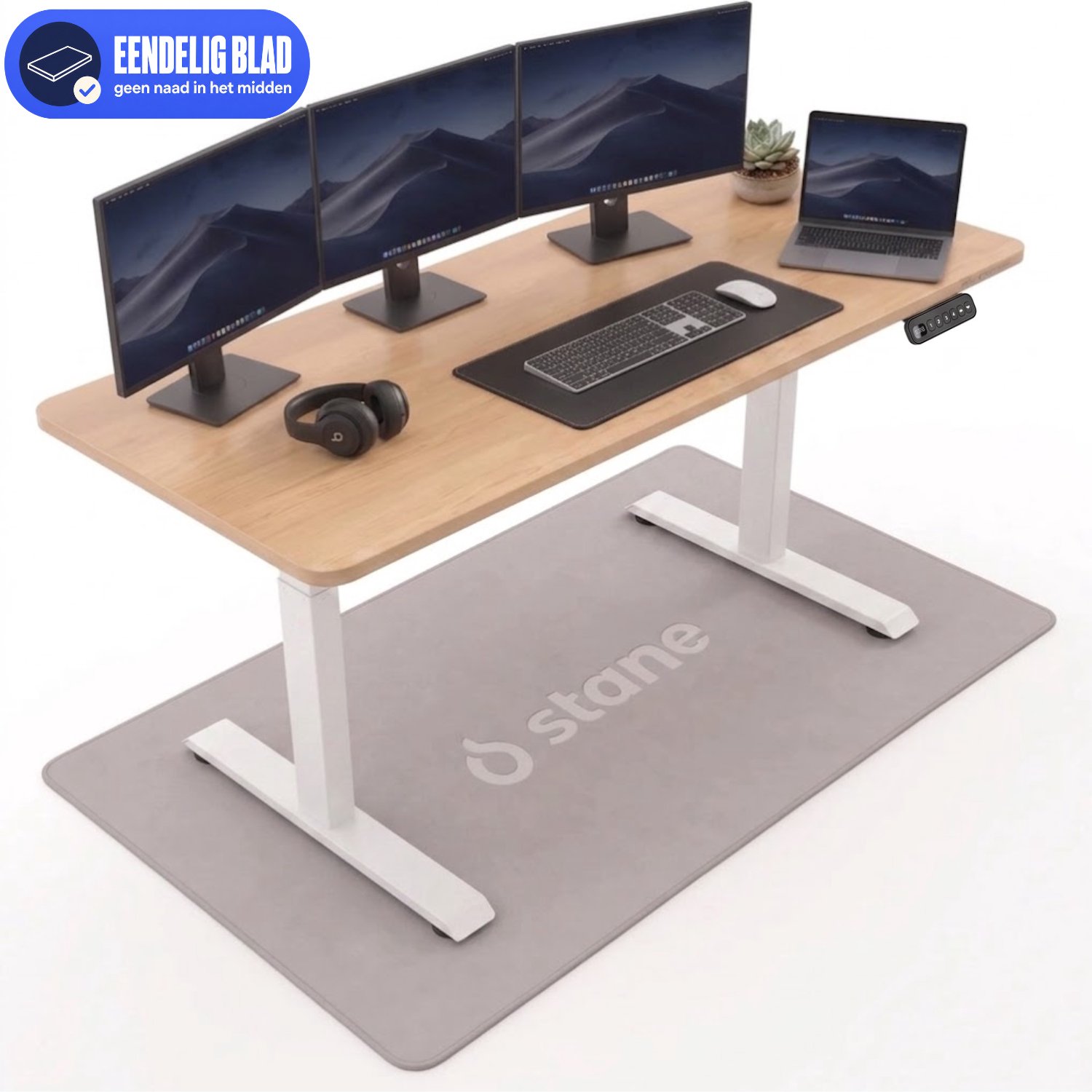 Stane Zit Sta Bureau Elektrisch Verstelbaar - Kabelgoot - 160 x 80 cm - Eiken Blad, Wit Frame