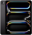 iPad Pro in spacezwart met camera aan de achterzijde en abstract golvend design op het scherm.