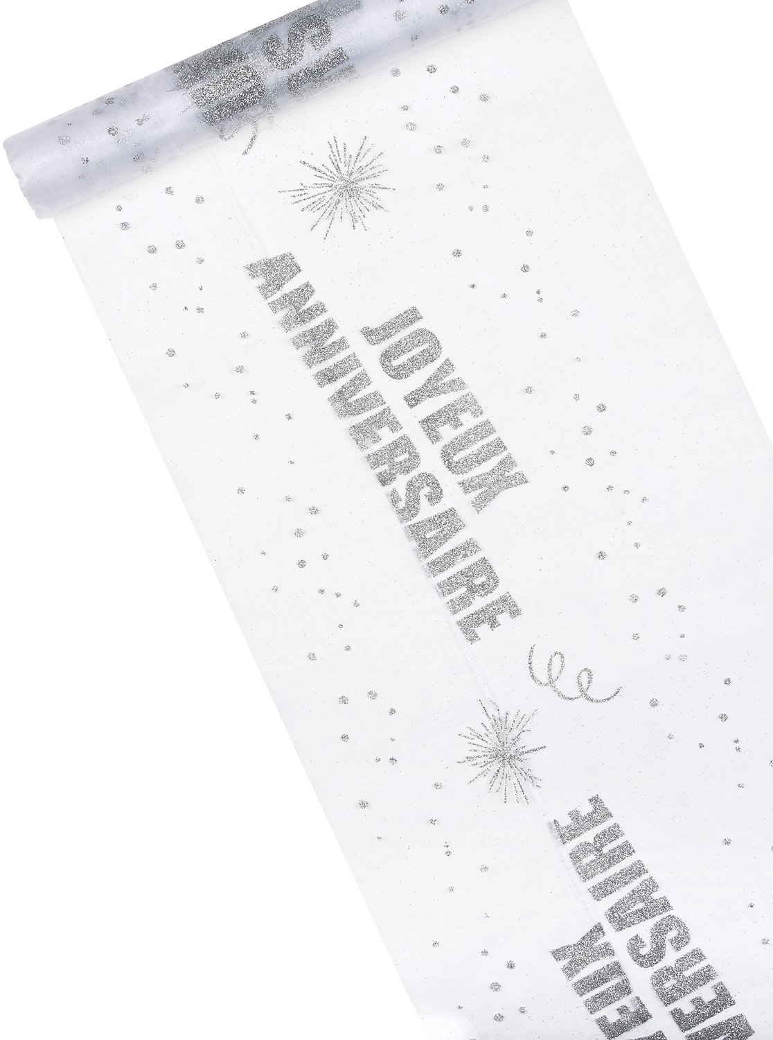 HOBI - Organza tafelloper "Happy Birthday" zilver glitter 29 cm x 5 m