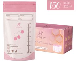 Honeyy®- 150 stuks - Borstvoeding Bewaarzakjes - Bewaarzakjes Moedermelk - Schenktuit - 220 ml - Vriezer En Koelkast - Lekvrij - BPA-vrij - Dubbelwandig