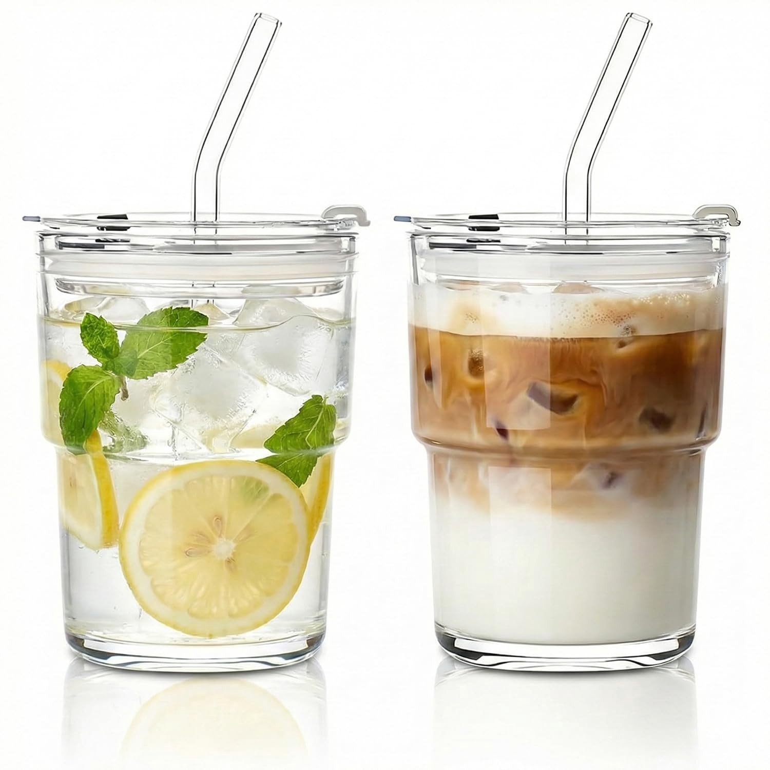 Set van 2 Matcha Glazen 450 ml met Deksel en Rietje