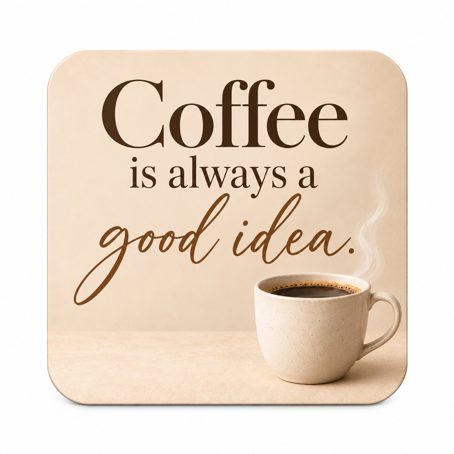 Coffee Is Always a Good Idea MDF onderzetter 10x10cm – Vierkante koffiemok onderzetter met koffiedesign