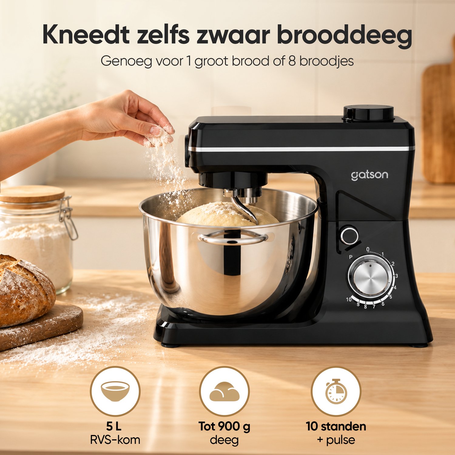 Gatson Multifunctionele Keukenmachine - Blender, Vleesmolen, Koekjesmaker & Groentesnijder - Keukenmixer - Keukenrobot - Foodprocessor - Mixer Met Mengkom thumbnail 6