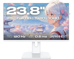 JAPANNEXT Gaming Monitor 23.8" IPS Full HD (1920x1080) 120Hz 0.5ms Wit | Ingebouwde luidsprekers G-Sync/FreeSync | JN-IPS238G120F-W