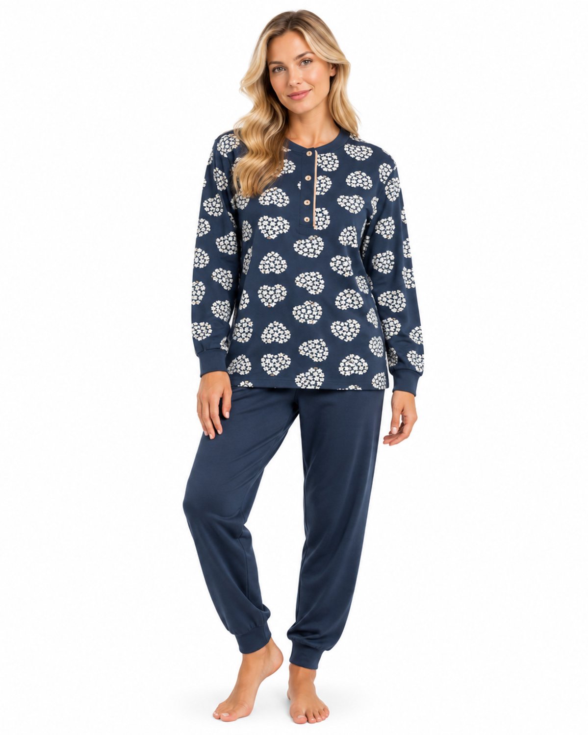 Lunatex Dames Pyjama - Winter - Interlock - Donkerblauw