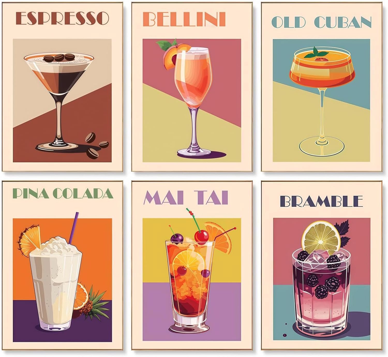 Schilderen op nummer 20 x 30 - cocktailglas - 6-delige set - perfect voor woondecoratie - Homevero