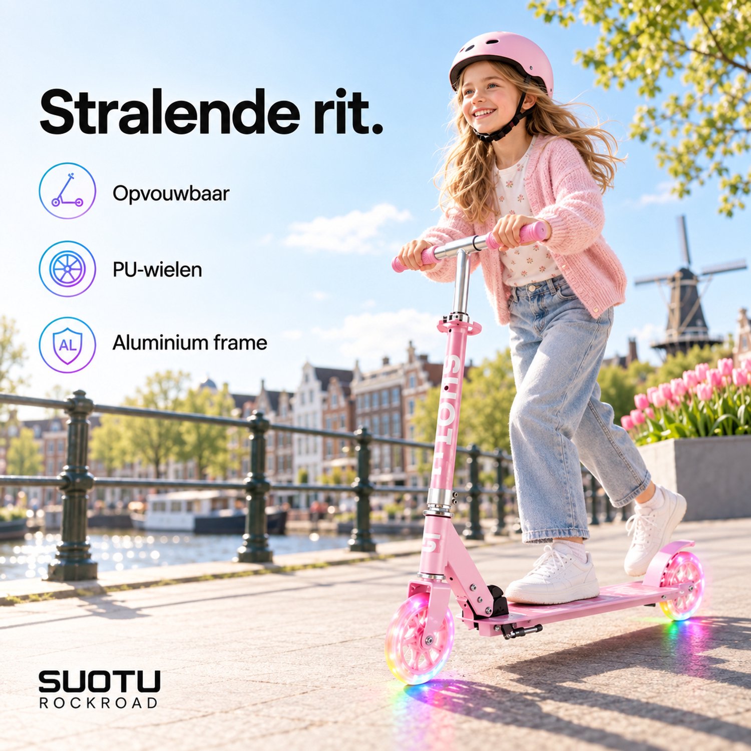Suotu Kinderstep - 145mm Lichtgevende Wielen - Step - Speelgoed Jongens/Meisjes - Max stuurhoogte: 85 cm - Aluminium - Roze thumbnail 4