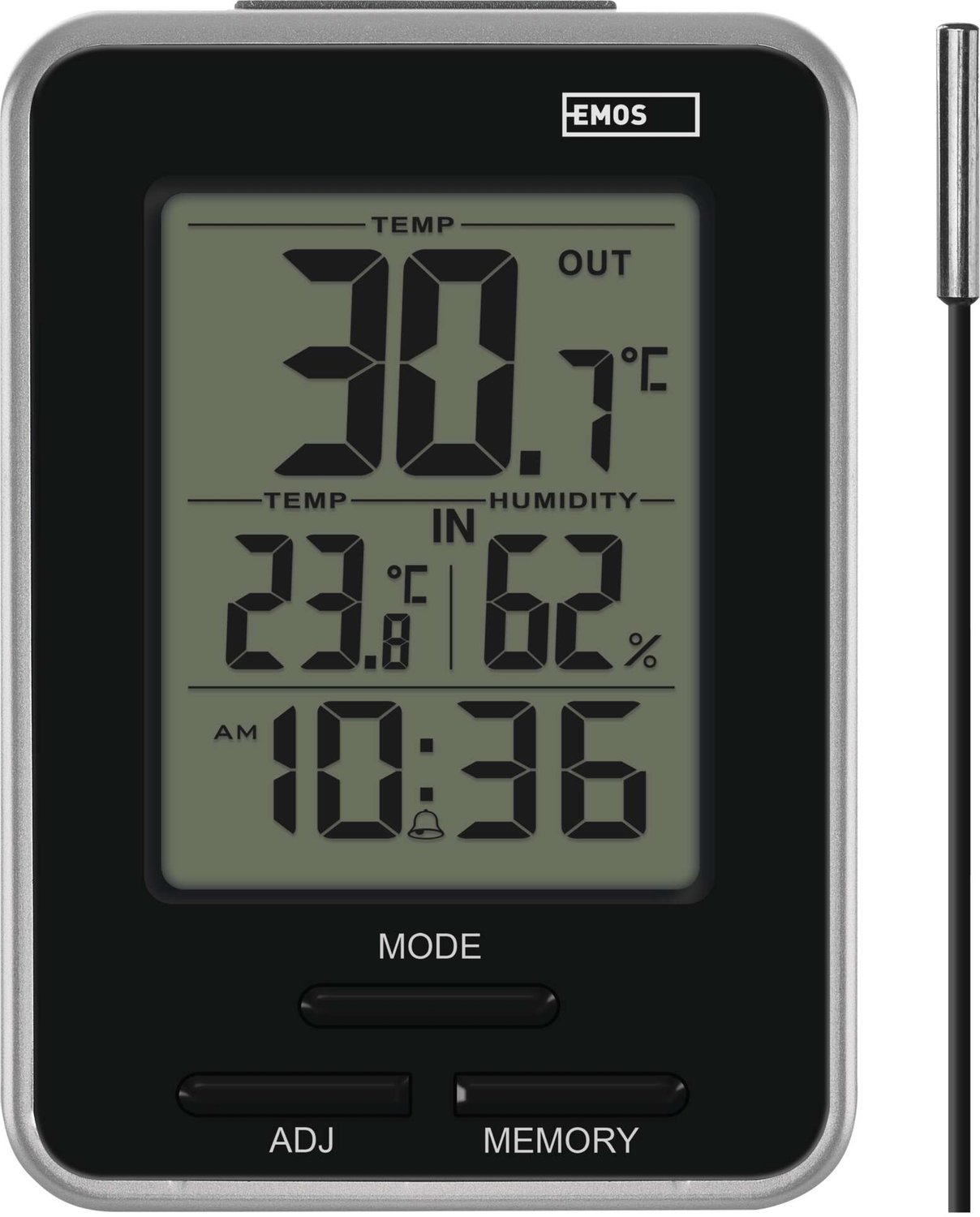 Emos Thermometer met Sensor - Thermometer Binnen en Buiten - Weerstation - E0121 - Zwart