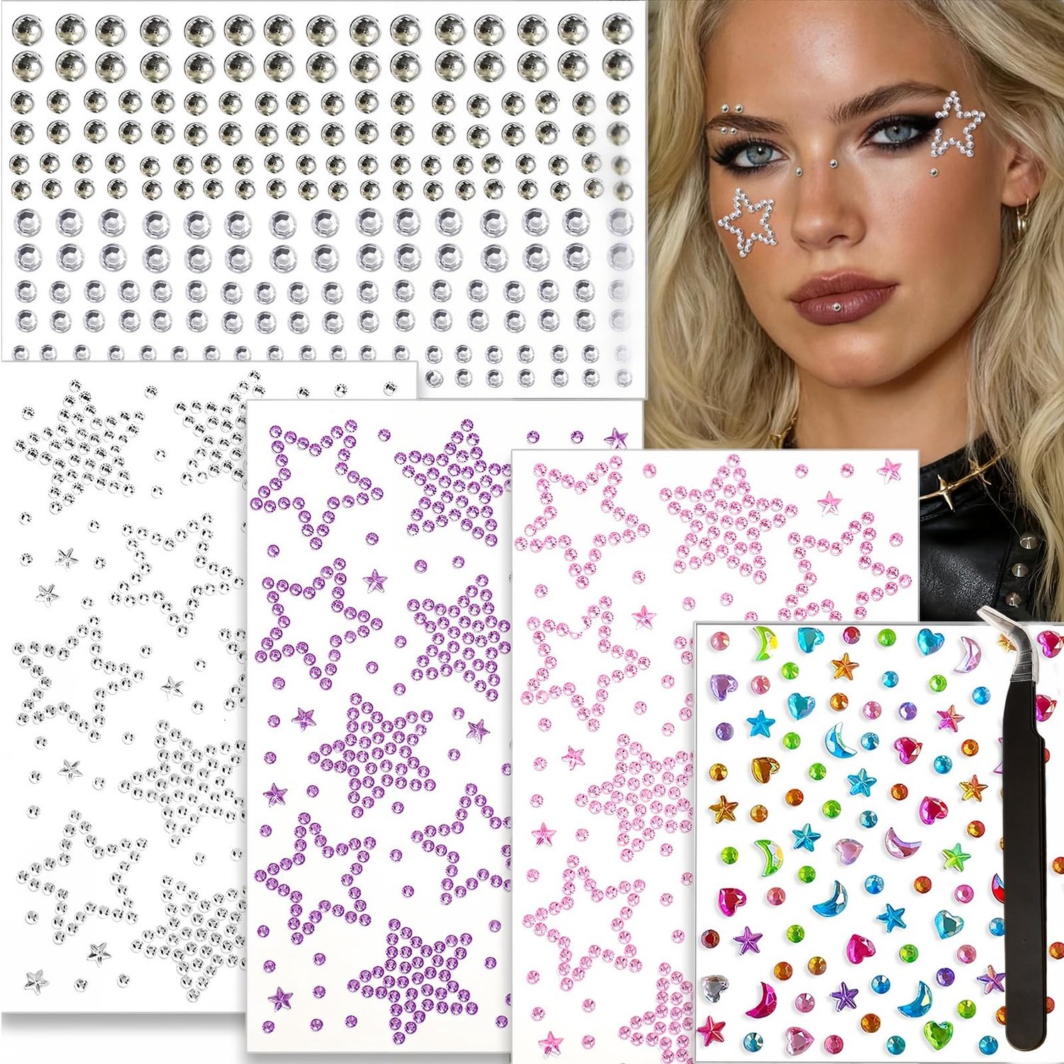 Zelfklevende Glitterstenen voor Gezicht, Haar en Lichaam