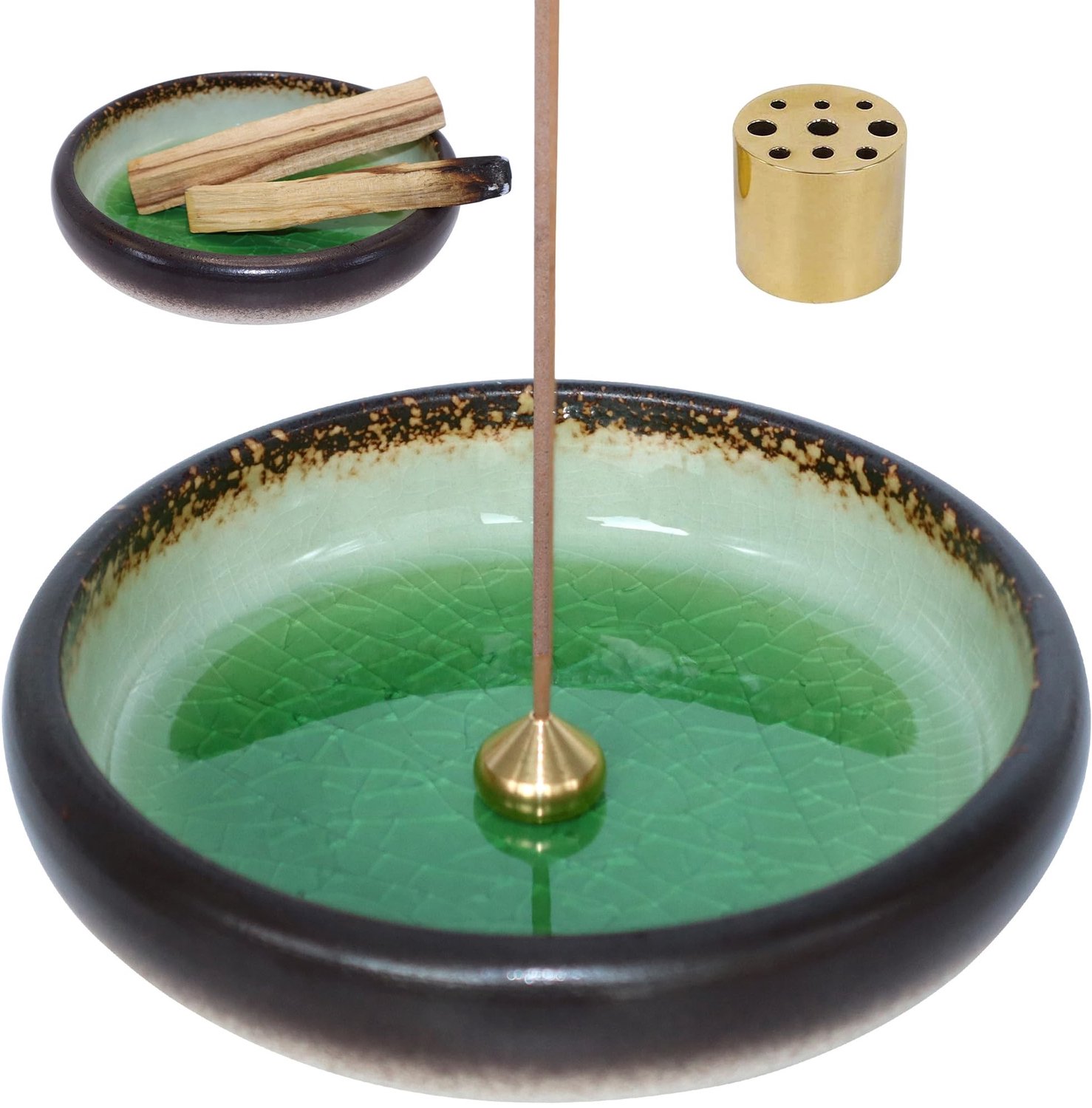 3-in-1 Ceramische Wierookhouder met Brass Houder