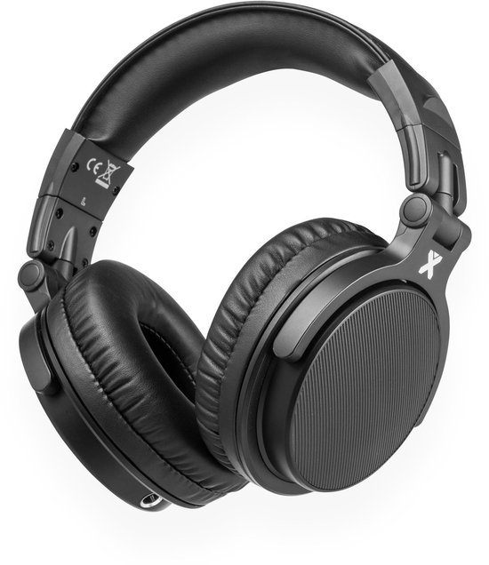 Zwarte Vonyx over-ear koptelefoon met gestructureerde oorschelpen en een wit X-logo op de scharnier.