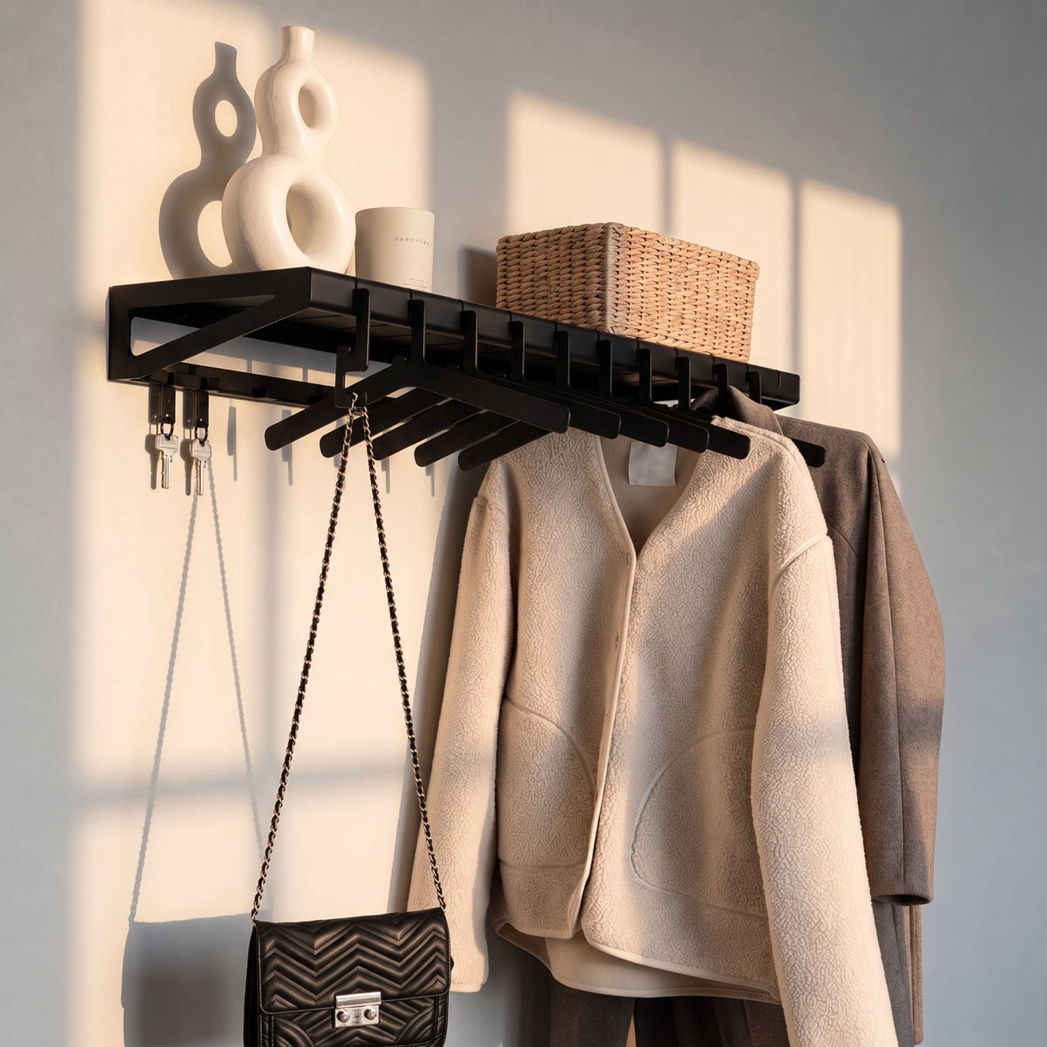 Indusigns wandkapstok staal - Zwart met hoedenplank & jashangers - 95x25x10 cm - Industrieel & modern design