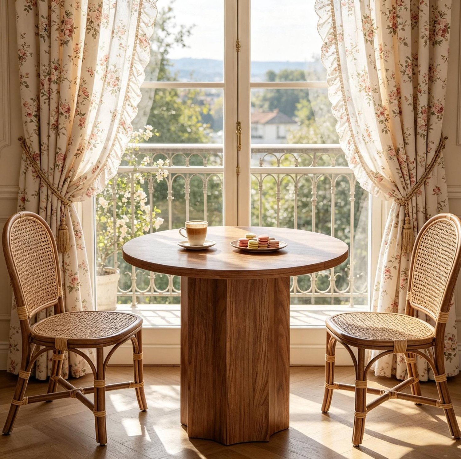 CHICFURN Eettafel - 2-4 personen - compact - ronde tafelvoet - bruin