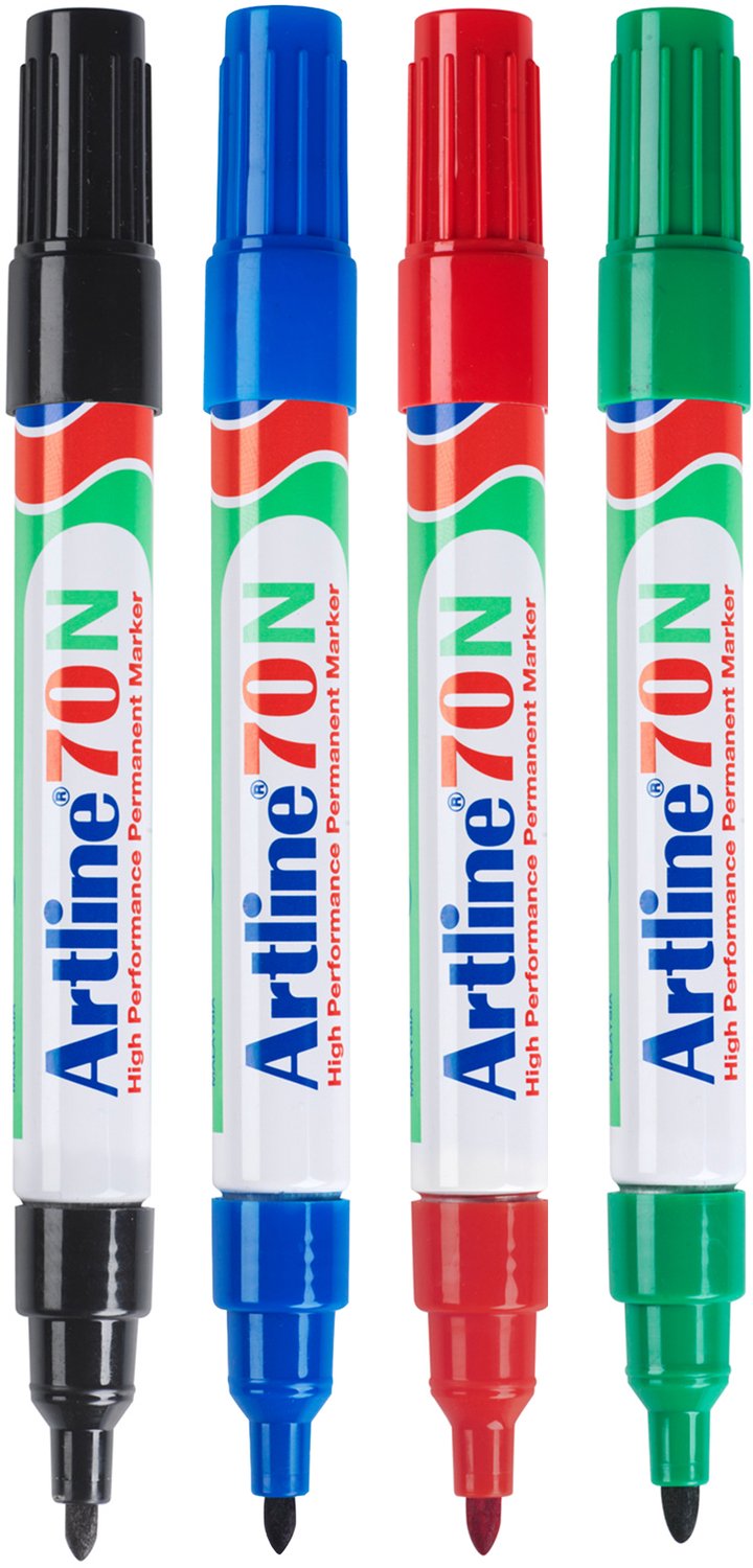 Artline 70 Neat Permanent Markers - Set van 4 markers - Met een kogelpunt van 1,5mm - Zwart, Rood, Blauw & Groen