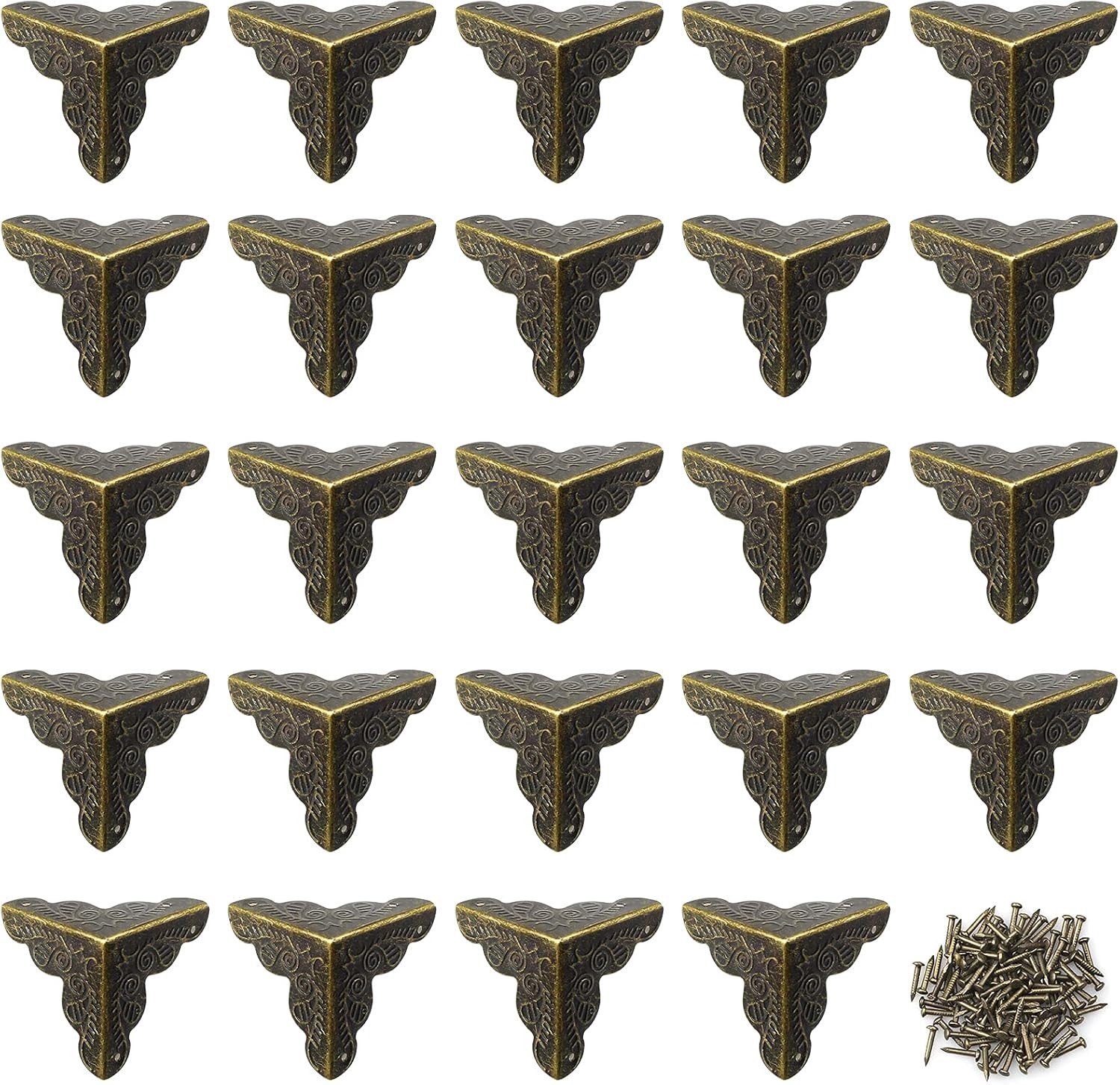 Vintage Hoekbeschermers voor Dozen - 24 Stuks - Antiek Brons Metaal - 25mm - Decoratieve Beveiliging voor Meubels en Accessoires