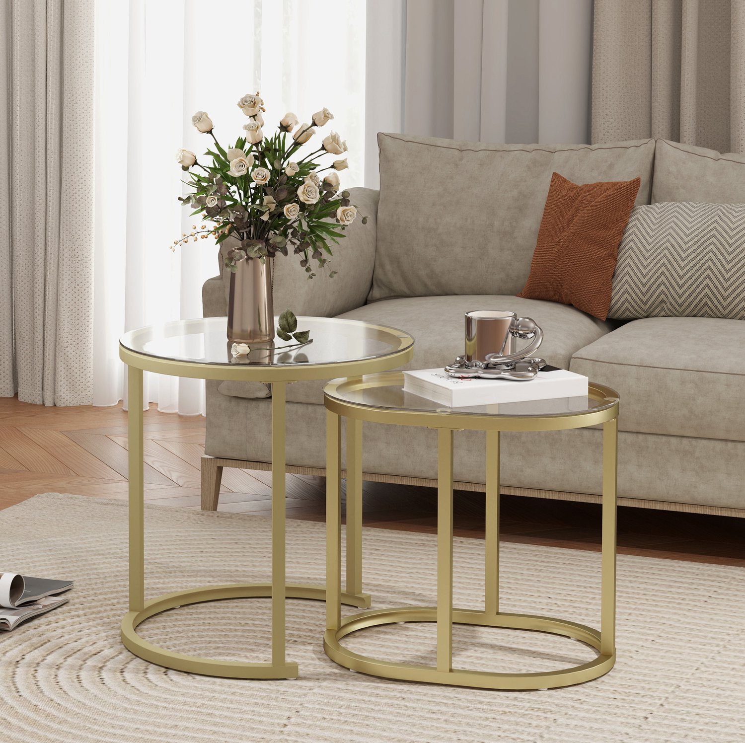 CHICFURN Salontafel - 2-delige set - stapelbaar - stalen frame - goud