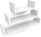 Set van 3 Boekenplanken - U-vormige Wandplank - Glanzend Wit