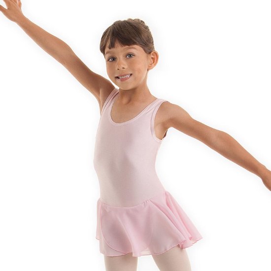 Dancer Dancewear® Balletpakje meisje | Met voile rokje | Glanzend balletpak | "Prima Donna" | ROZE | Balletpakje met lang rokje | Maat 104/110 - 6 Jaar
