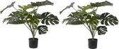 2x Groene Monstera kunstplant 85 cm voor binnen - Kunstplanten/nepplanten