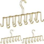 Relaxdays 3x riemhanger metaal - stropdas hanger - riemen ophangen - 14 haken - goud