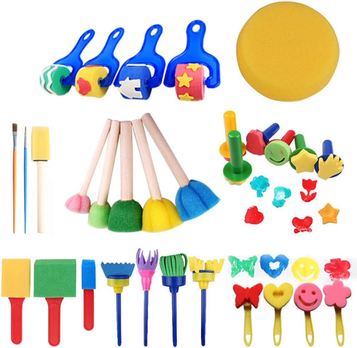 ECTEATOY® 30-delige set - Schilderspons en stempelset voor kinderen - Educatieve tekenroller - Creatieve knutselmaterialen voor kleuters