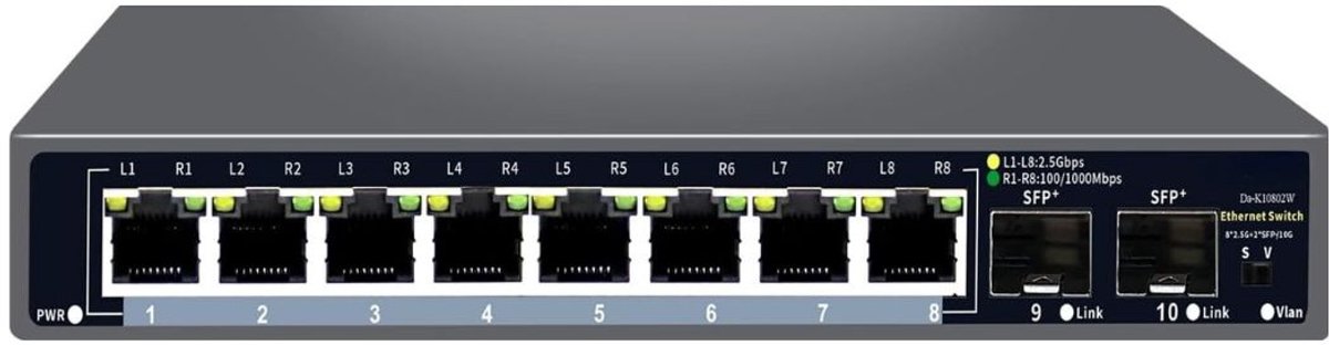 RWB® Internet Splitter - Netwerk Switch - Ethernet - 10 Ports - 2500 Mbps