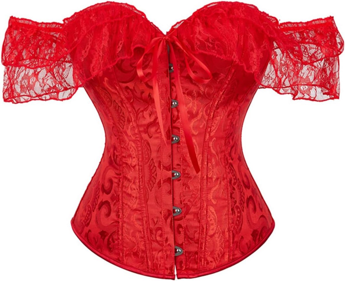 Dames Korset met Bloemenpatroon - Off-Shoulder Bustier met Vetersluiting