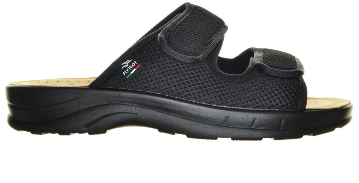 Zwarte Stoffen Slipper Flyflot Met Velcro maat 45