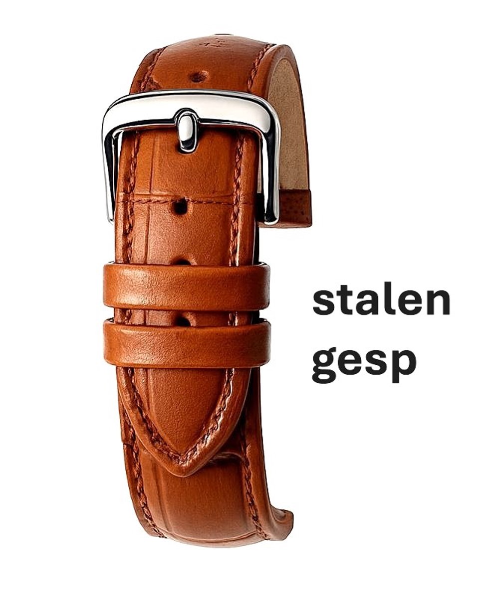 Horlogeband-horlogebandje-14mm-echt leer-bruin-gevuld-croco-zacht-stalen gesp-leer-14 mm