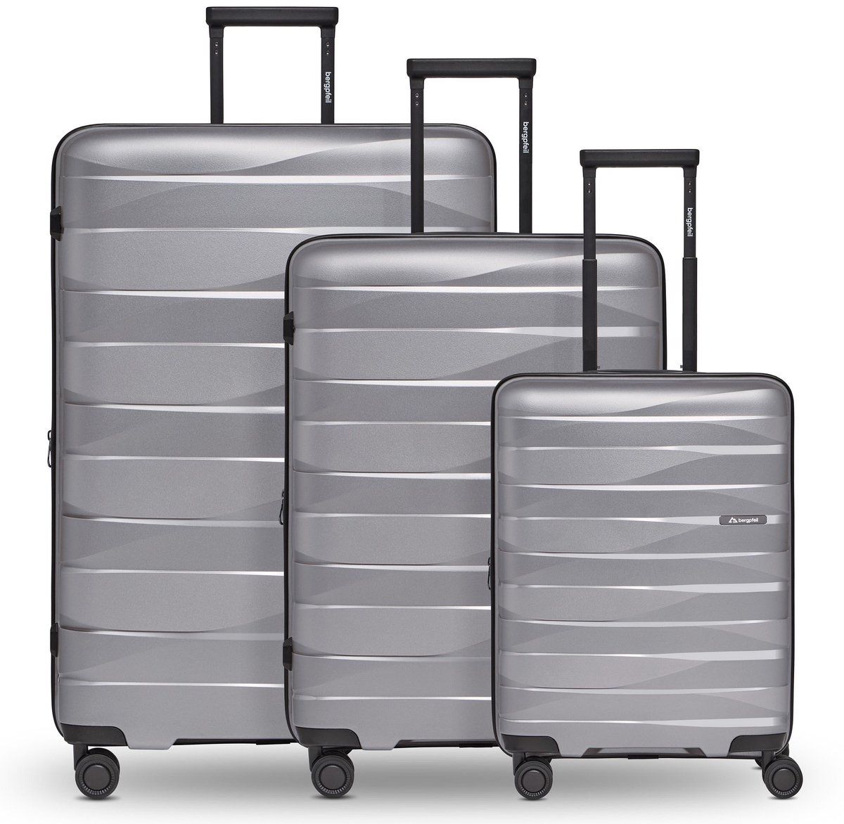 Bergpfeil Travel 4-wiel kofferset, 3-delig, met rekbare vouw - Harde bagage - TSA slot - arctic silver metallic