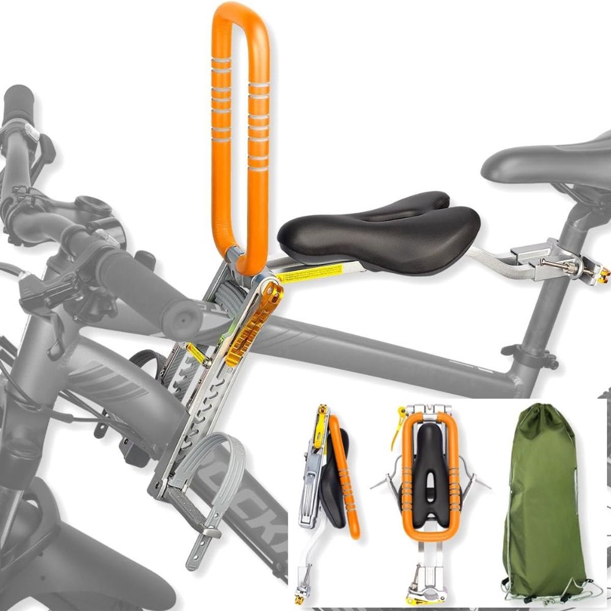 Famanu - Kinderfietszitje voor mountainbike of stadsfiets, opvouwbaar en draagbaar, geschikt voor van 2–6 jaar – Zwart