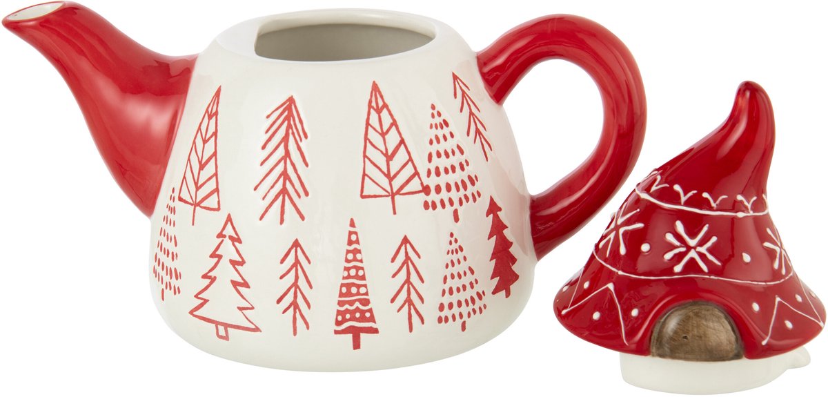 J-Line theepot Kerstman Dolomiet - keramiek - rood/wit