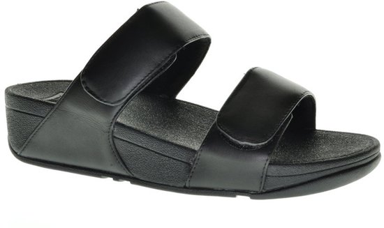 Sandales noires en cuir FitFlop avec fermeture velcro.