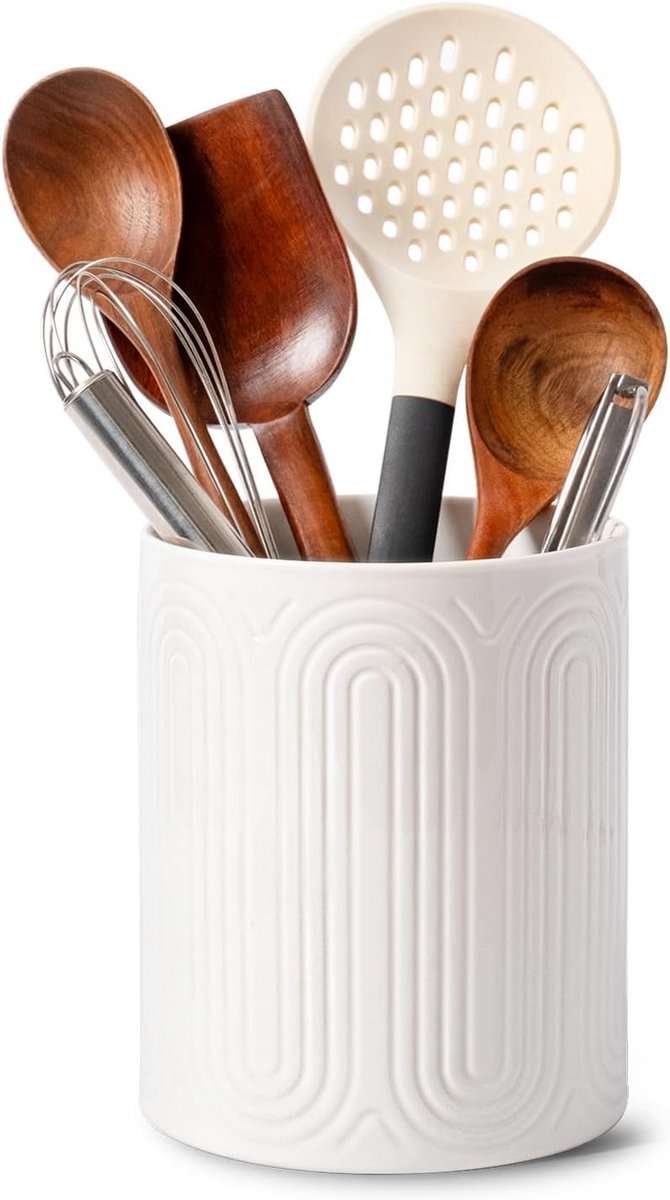Keramische gebruiksvoorwerpenhouder voor keuken 2-delig in boogdesign