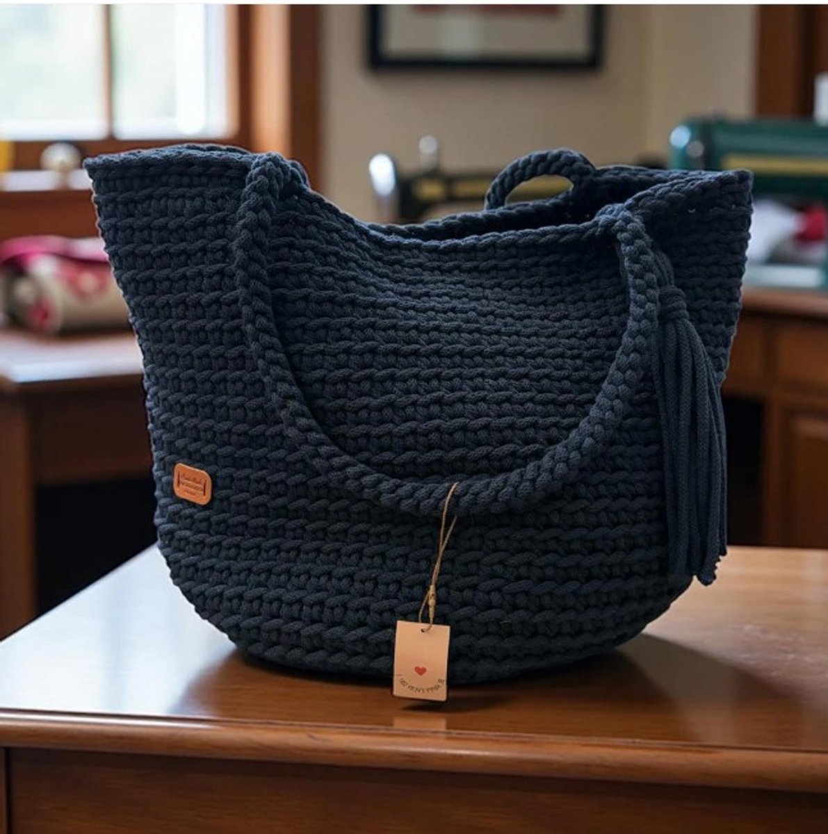 Gehaakte shopper tas handgemaakt - marineblauw
