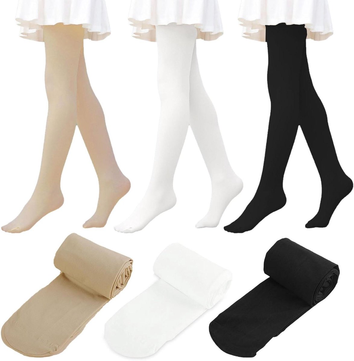 Ronte - Meisjes balletpanty's 3-pack, kinderpanty met voet voor dans, maat 4-8 jaar