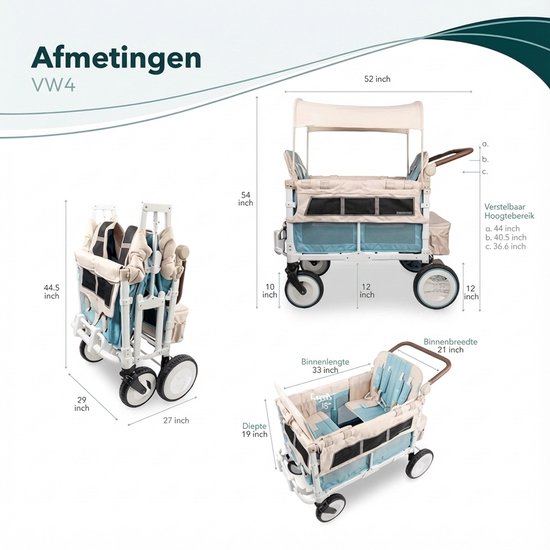 WonderFold Volkswagen W4 Bolderkar - 4-zits Kinderwagen - Opvouwbaar - Blauw (Draagvermogen tot 90kg) van Merkloos — afbeelding 5