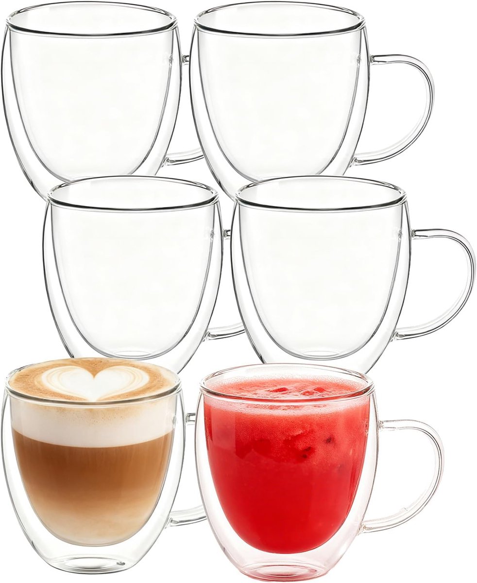 Majestix Dubbelwandige Glazen Met Oor - Set van 6 - 250 ML - Isolerende Thermoglazen - Latte Macchiato, Cappuccino, Espresso, Koffie, Thee