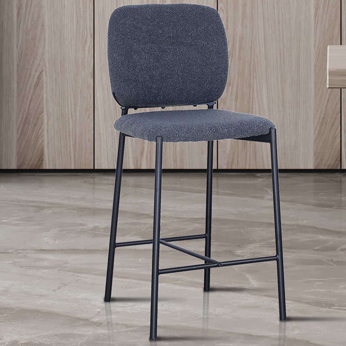 Barstoel Sophia | 45 X 56 X 99 Cm | Donkergrijs - Rousseau - Barstoel - Grijs - Stof - Set Van 2