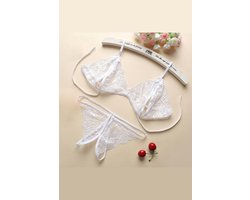 La Nuita Witte Kanten Bh Set Dames - Open Cup Bralette met Strappy Bandjes en String - Elegante Tweedelige Lingerie (S t/m XL)